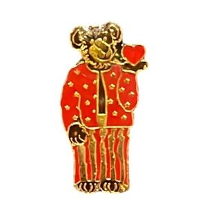 Vintage Red & Gold Valentines Love Bear Enamel Lapel Pin